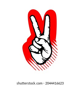 Trendy finger gesture victory, great design for any purposes. Business success concept. Hand communication pointer click. Line art.