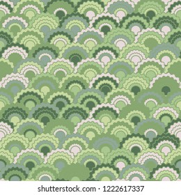 Trendy fish scales squama background, vector seamless fabric pattern, tiled textile print. Traditional japanese squama scales seamless arc tiles motif. Textile pattern.