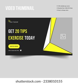 Trendy fitness gym exercise web banner, workout video thumbnail design template, vectore eps 10 file format