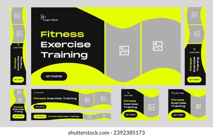 Trendy fitness web set banner design, daily exercise bundle banner design, vector banner, web set banner for social media posts, vector eps 10 file format