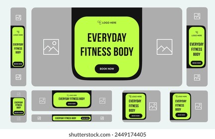 Juego de Web de fitness de moda diseño de Anuncio para publicación de redes sociales, entrenamiento de fitness diseño de Anuncio, Vector personalizable eps 10 formato de archivo