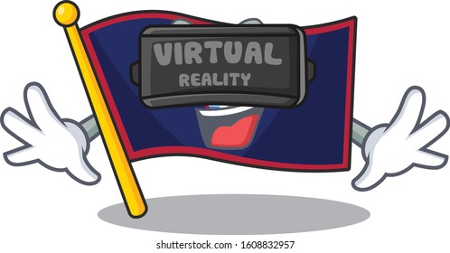Trendy flag guam character wearing Virtual reality headset