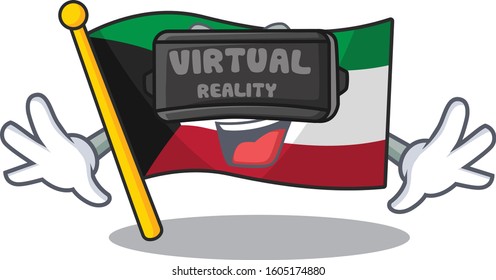 Trendy flag kuwait character wearing Virtual reality headset