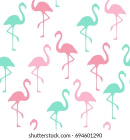 Trendy Flamingo Background. Tropical Pattern Endless