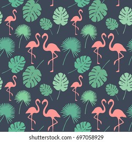 Trendy Flamingo Background. Tropical Pattern Endless
