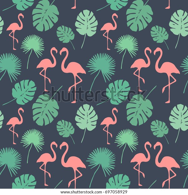 Trendy Flamingo Background Tropical Pattern Endless Stock Vector ...