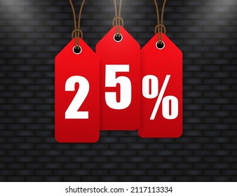 Trendy flat advertising with 25 percent discount price tag badge for promo design. Poster badge. Business design. Vector illustration