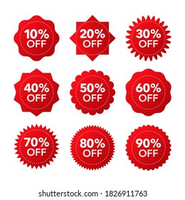 Trendy flat advertising with red discount flat badge for promo design. Poster badge. Business design. Vector illustration.