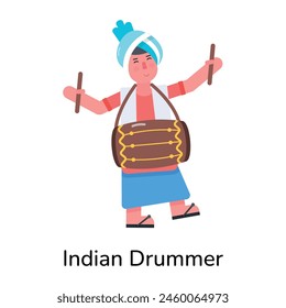 Trendy flat character icon of indian drummer 