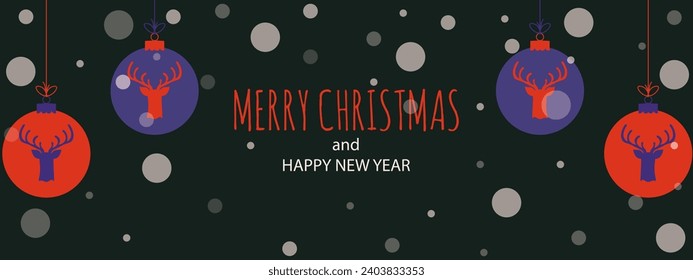 Fondo de diseño de marco de Navidad plano con bola XMAS, bokeh dorado y tipografía. Afiche horizontal de vacaciones con espacio de copia. La ilustración vectorial puede usar páginas web, tarjeta de medios sociales en estilo retro.