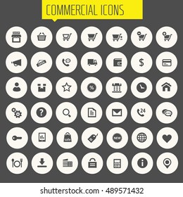 Trendy flat design big commercial icons set on round buttons