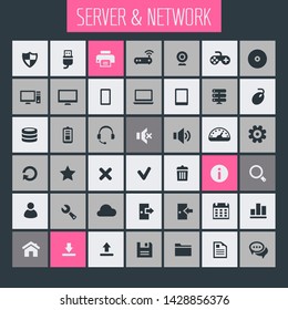 Trendy flat design big computer and server networks icons set