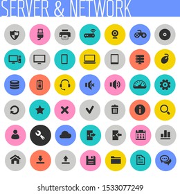 Trendy flat design big computer and server networks icons set