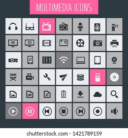 Trendy flat design big Multimedia icons set