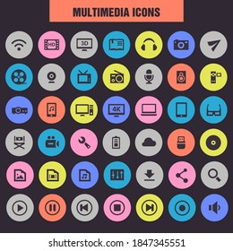 Diseño plano a la moda grandes iconos multimedia conjunto