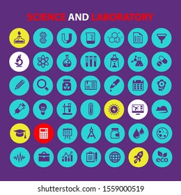 Trendy flat design big science and laboratory icons set
