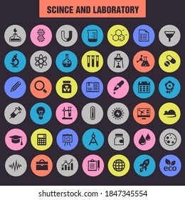 Diseño plano a la moda iconos de grandes ciencias conjunto