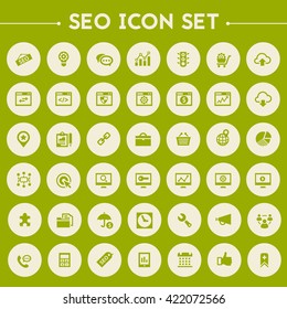 Trendy flat design big SEO icons set on round buttons