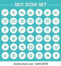Trendy flat design big SEO icons set on round buttons