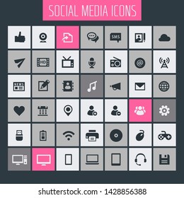 Trendy flat design big social media icons set