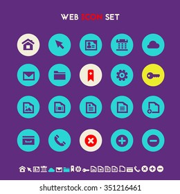 Trendy flat design office icons on bright round buttons