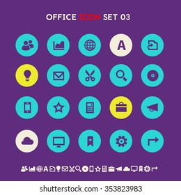 Trendy flat design office set 3 icons on bright round buttons