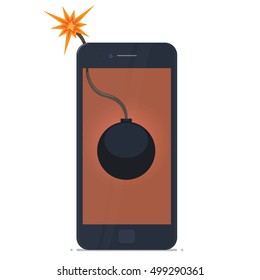 Trendy flat design smart phone with bomb