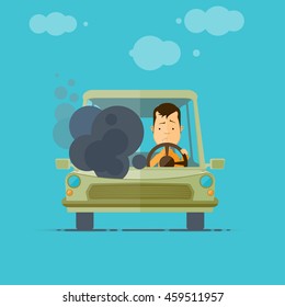 Trendy flat design vehicle sedan car accident after a car accident, a broken traffic and surly driver, vector illustrations EPS 10