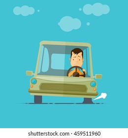 Trendy flat design vehicle sedan car accident after a car accident, a broken traffic and surly driver, vector illustrations EPS 10