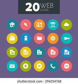 Trendy flat design web icons, on colored circles