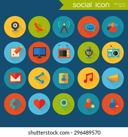Trendy flat detailed social colored icons on colored circles