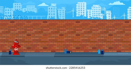 Trendy Flat Empty Brick Wall With Background Of The Cityscape Vector Illustration Template