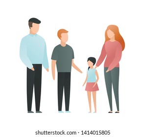 Trendy flat family character vector cartoon illustration. Set of mother, father, brother and sister isolated on white background. Concept of big family, love, relationship. Design elements.