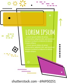 Trendy flat geometric vector banner. Vivid transparent poster in retro linear design style. Vintage colors and shapes. Template with space for text for commercial advertising.
