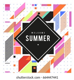 Trendy flat geometric vector banners. Vivid colorful banners in retro poster design style. Vintage colors and shapes Summer holiday theme.