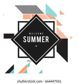 Trendy flat geometric vector banners. Vivid colorful banners in retro poster design style. Vintage colors and shapes Summer holiday theme.