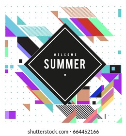Trendy flat geometric vector banners. Vivid colorful banners in retro poster design style. Vintage colors and shapes Summer holiday theme.