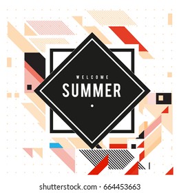 Trendy flat geometric vector banners. Vivid colorful banners in retro poster design style. Vintage colors and shapes Summer holiday theme.