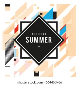 Trendy flat geometric vector banners. Vivid colorful banners in retro poster design style. Vintage colors and shapes Summer holiday theme.