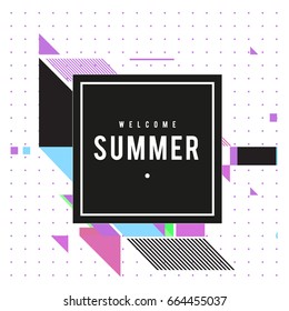 Trendy flat geometric vector banners. Vivid colorful banners in retro poster design style. Vintage colors and shapes Summer holiday theme.