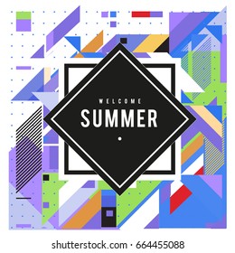 Trendy flat geometric vector banners. Vivid colorful banners in retro poster design style. Vintage colors and shapes Summer holiday theme.