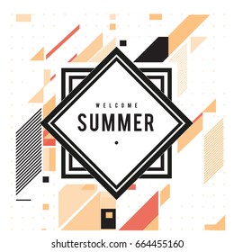 Trendy flat geometric vector banners. Vivid colorful banners in retro poster design style. Vintage colors and shapes Summer holiday theme.