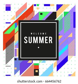Trendy flat geometric vector banners. Vivid colorful banners in retro poster design style. Vintage colors and shapes Summer holiday theme.