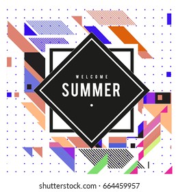 
Trendy flat geometric vector banners. Vivid colorful banners in retro poster design style. Vintage colors and shapes Summer holiday theme.
