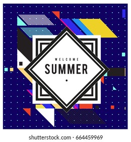 
Trendy flat geometric vector banners. Vivid colorful banners in retro poster design style. Vintage colors and shapes Summer holiday theme.
