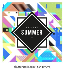 
Trendy flat geometric vector banners. Vivid colorful banners in retro poster design style. Vintage colors and shapes Summer holiday theme.
