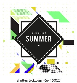 
Trendy flat geometric vector banners. Vivid colorful banners in retro poster design style. Vintage colors and shapes Summer holiday theme.
