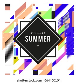 
Trendy flat geometric vector banners. Vivid colorful banners in retro poster design style. Vintage colors and shapes Summer holiday theme.
