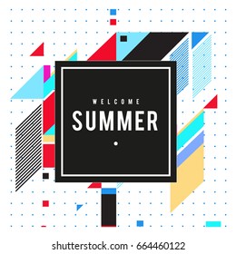 
Trendy flat geometric vector banners. Vivid colorful banners in retro poster design style. Vintage colors and shapes Summer holiday theme.
