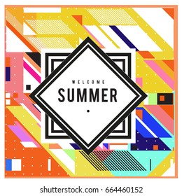 
Trendy flat geometric vector banners. Vivid colorful banners in retro poster design style. Vintage colors and shapes Summer holiday theme.
